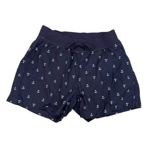 LL Bean Womens Shorts Blue Anchor Elastic Waist Size Small sailing beach pool